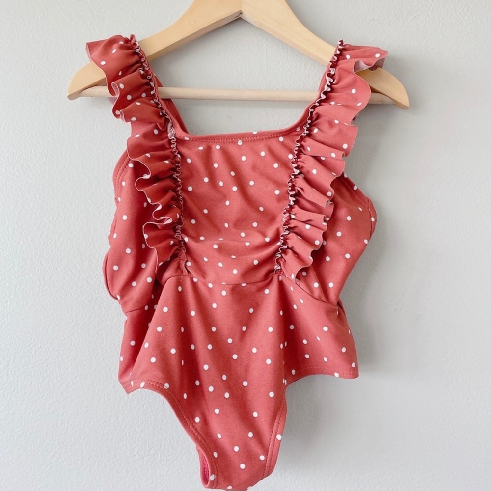 Rise Little Earthling swim suit 18-24m burnt Orange one piece polka dot